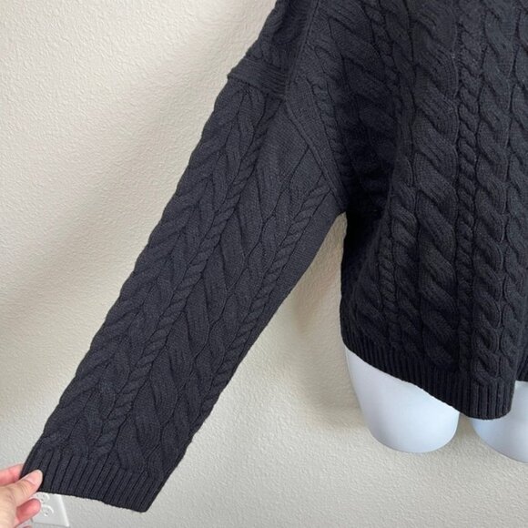 New J. Crew Cable Knit Sweater Women's S Black Tie Back Wool Blend Boxy Relaxed - Picture 3 of 7